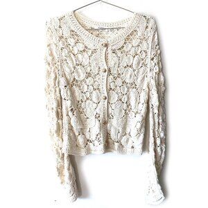 NWT Cloth Womens Crochet Women's Jacket Cardigan Top, Cream, M